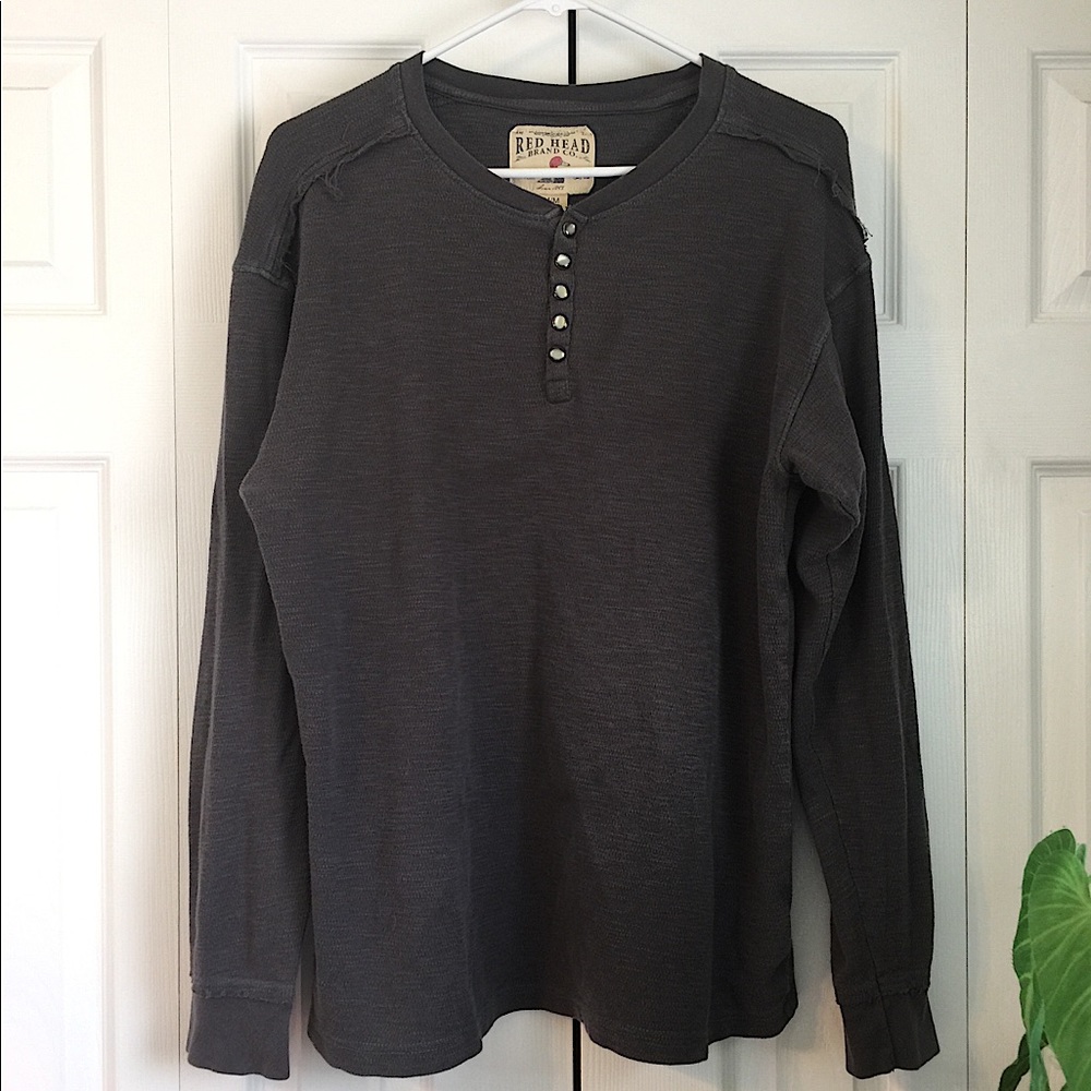 Charcoal Gray Distressed Red Head Long Sleeve